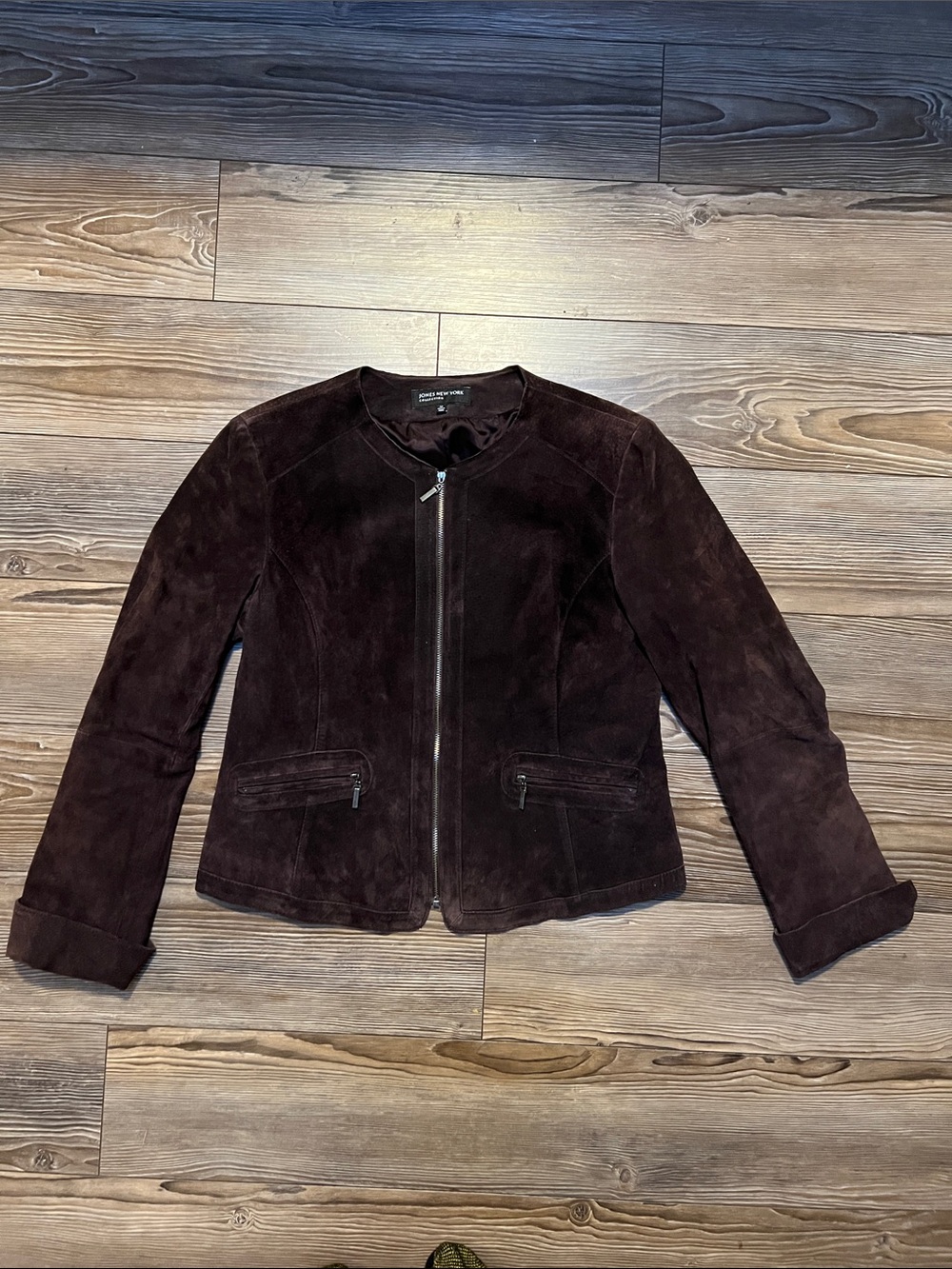 Jones New York Women's Dark Brown Suede Zip Jacket